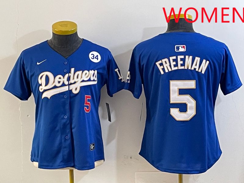 Women Los Angeles Dodgers #5 Freeman Blue Gold Game 2025 Nike MLB Jersey style 7->women mlb jersey->Women Jersey